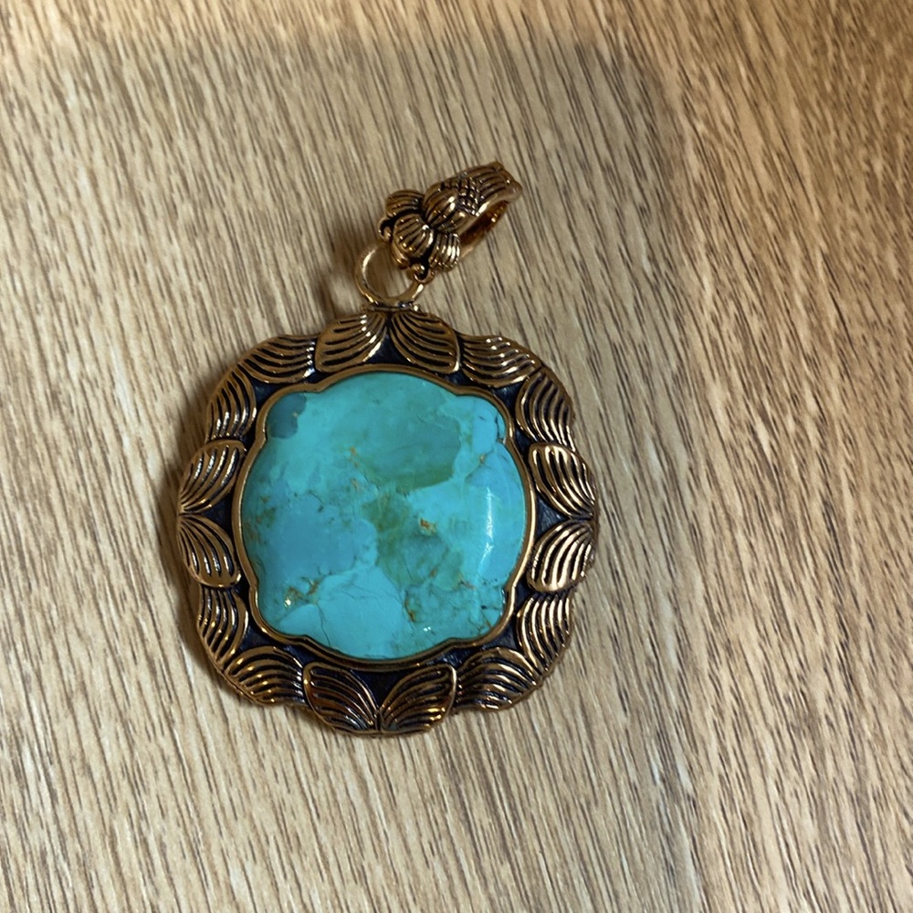 Barse Turquoise set in Bronze necklace slide